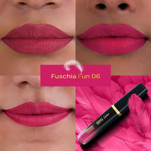 FACES CANADA fuchsia matte liquid lipstick with swatched fuchsia lips on skin