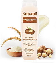 White Naturali rice water shampoo bottle with macadamia nut oil, 200 ml