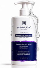 Mannlich 2% Salicylic Acid Body Acne Wash for Men – 3% Niacinamide Bacne Clear Body Wash & Shower Gel, Exfoliating & Nourishing Formula, All Skin Types, 300 ml