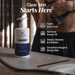 Mannlich 2% Salicylic Acid Body Acne Wash for Men – 3% Niacinamide Bacne Clear Body Wash & Shower Gel, Exfoliating & Nourishing Formula, All Skin Types, 300 ml