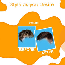 Hair styling before-and-after graphic showing volume styling results