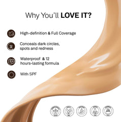 FLiCKA Flawless Femme Liquid Foundation – Medium to High Buildable Coverage, Natural Finish, Waterproof & Moisturizing, For All Skin Types, Shade 01 Fair, 30 ml
