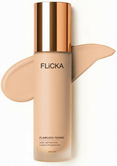 FLiCKA Flawless Femme Liquid Foundation – Medium to High Buildable Coverage, Natural Finish, Waterproof & Moisturizing, For All Skin Types, Shade 01 Fair, 30 ml