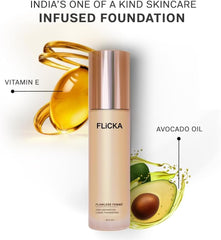 FLiCKA Flawless Femme Liquid Foundation – Medium to High Buildable Coverage, Natural Finish, Waterproof & Moisturizing, For All Skin Types, Shade 01 Fair, 30 ml