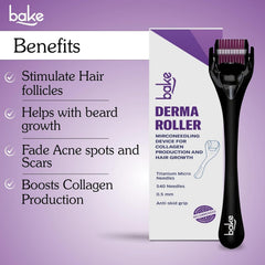 BAKE Derma Roller 0.5 mm – 540 Titanium Alloy Needles for Face, Hair & Beard Care, Microneedling Roller