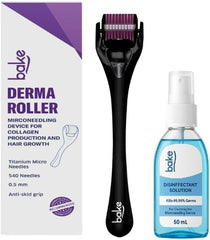 BAKE Derma Roller 0.5 mm – 540 Titanium Alloy Needles for Face, Hair & Beard Care, Microneedling Roller