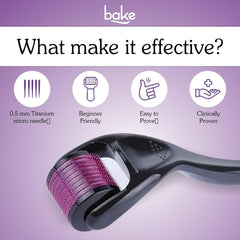 BAKE Derma Roller 0.5 mm – 540 Titanium Alloy Needles for Face, Hair & Beard Care, Microneedling Roller