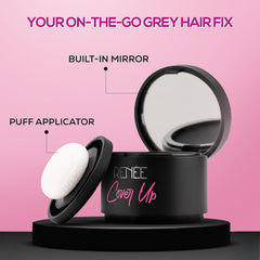 RENEE Cover-Up Hair Powder – Black, Instantly Covers Grey Roots & Bald Spots, Highly Pigmented, Fuller & Denser-Looking Hair, Long-Lasting Matte Finish, 4 g