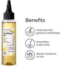 Rosemary oil bottle with black dropper cap and amber liquid, BRILLARE label