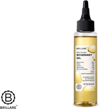 Rosemary hair oil bottle with black dropper, amber liquid, BRILLARE label