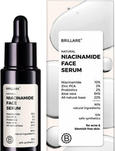 Brillare natural niacinamide face serum bottle and box with 10% niacinamide