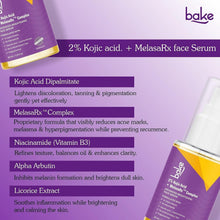 BAKE 2% Kojic acid face serum bottle with ingredient callouts and label details