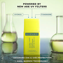 Hyphen ultra light water sunscreen SPF 50 PA++++ bottle, yellow, on display