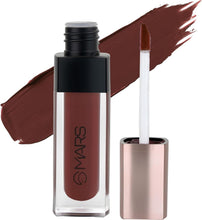 MARS liquid mousse lipstick bottle with doe-foot and brown-red swatch