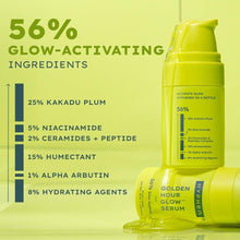 Hyphen Golden Hour Glow face serum bottle with 56% glow-activating ingredients callout