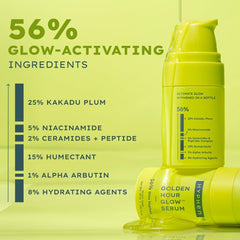 Hyphen Golden Hour Glow face serum bottle with 56% glow-activating ingredients callout