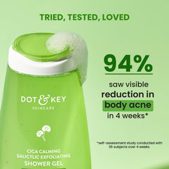 Green shower gel bottle with white cap, topped with visible foam; 250 ml size