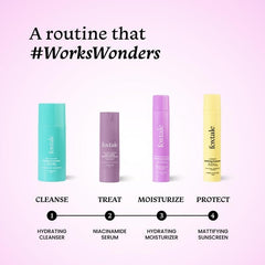 Foxtale skincare routine bottles, featuring the purple 5% niacinamide serum