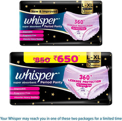 Pink super absorbent period panty in package, 360° protection shown