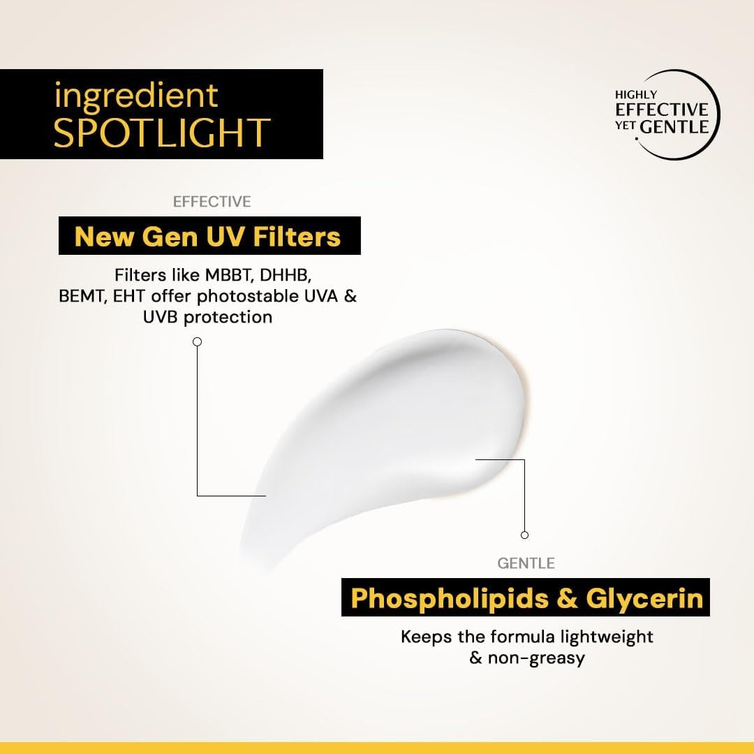 de construct gel sunscreen tube, SPF 50 PA+++ with phospholipids & glycerin callout
