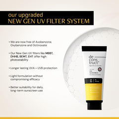 de construct gel sunscreen tube, SPF 50 PA+++, shown upright with cap