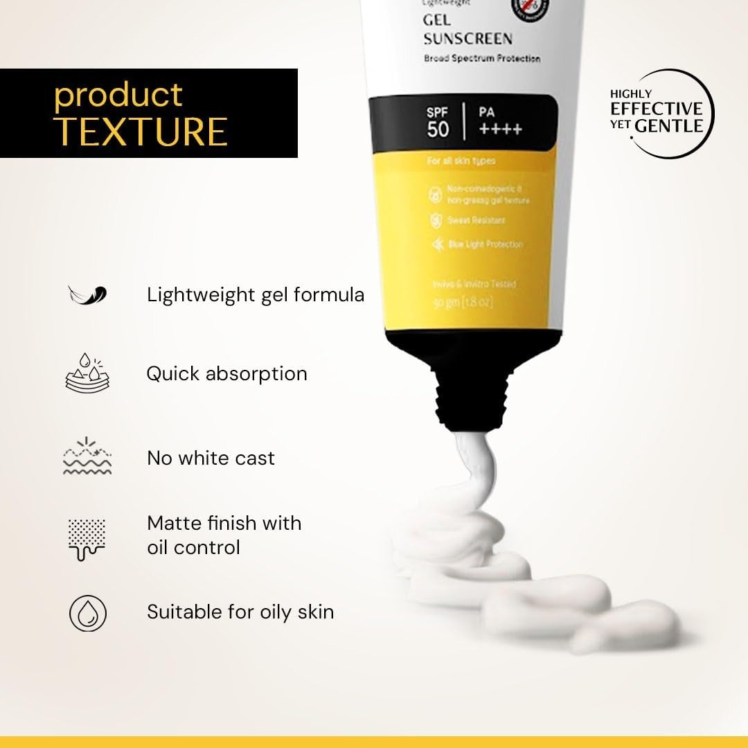 Face gel sunscreen tube with SPF 50 PA+++, dispensing gel, black nozzle