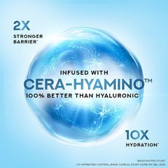 Blue gel moisturizer droplet sphere infused with Cera-Hyamino, 10x hydration