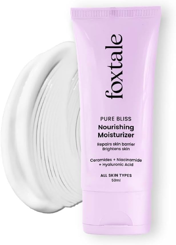 Foxtale nourishing face moisturizer in purple tube with white cream swirl, 50 ml