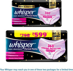 Super Absorbent Period Panty M-L – 12 Pants | 360° Leakage Protection for Heavy Flow | Panty-Like Fit | Full Back Coverage | Heavy Gush Absorption | Silky Soft & Comfortable