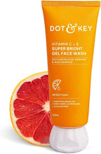 Dot & Key vitamin C+E gel face wash tube beside a red citrus slice, 175ml