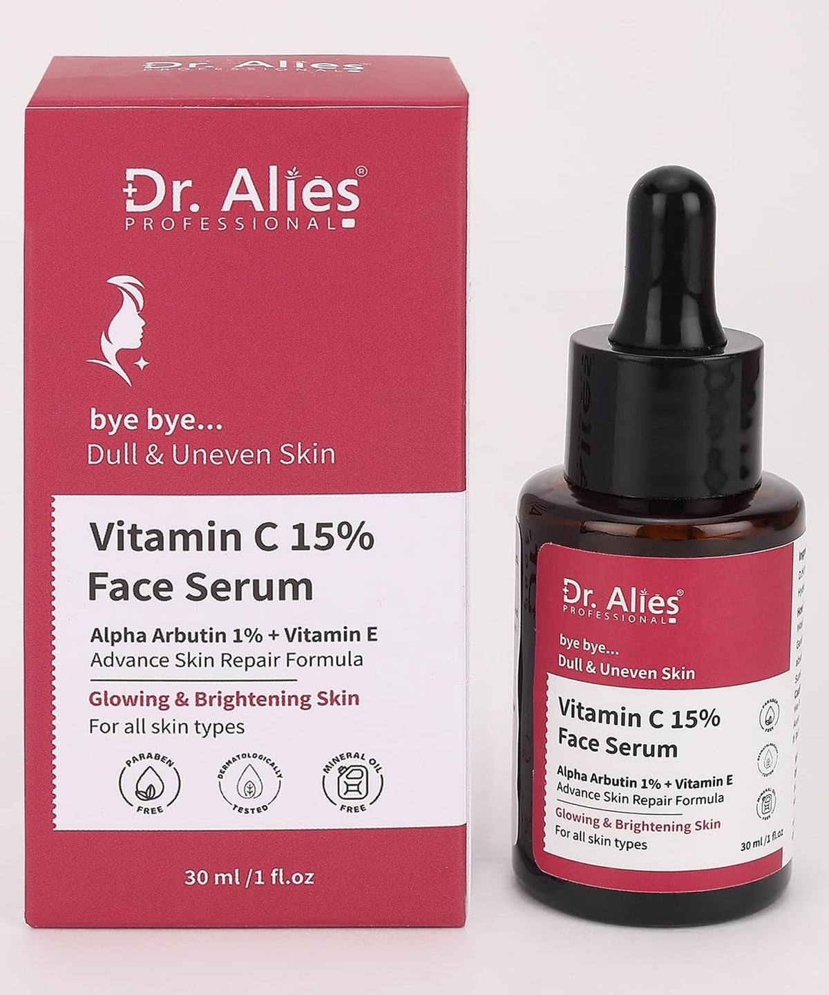 Dr. Alies Professional 15% Vitamin C Face Serum with 1% Alpha Arbutin, Vitamin E & Ferulic Acid – 30ml