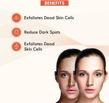 Before-and-after style close-up of two faces showing dark spots and clearer skin
