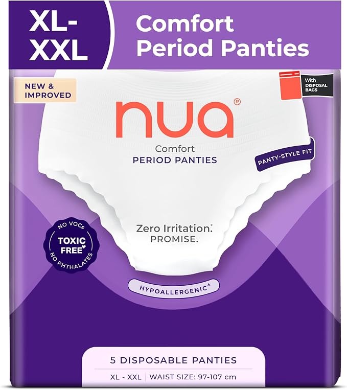 Nua Overnight Period Panties for Women – 360° Coverage, Heavy Flow Protection, Disposable – Pack of 5