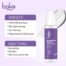 bake Blueberry Kisses sunscreen bottle with pump, purple label, SPF 70 PA++++