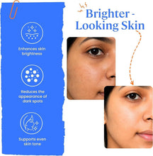 Brightened face with visible dark spot reduction shown on close-up skin