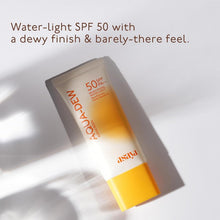 Asaya Aqua Dew SPF 50 PA+++ sunscreen tube, angled view