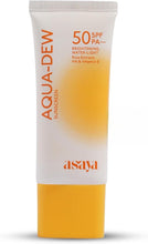 Asaya Aqua Dew SPF 50 PA+++ water sunscreen tube, white with orange base