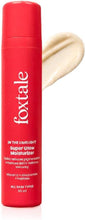 Red Foxtale super glow moisturizer bottle with beige cream swatch beside it