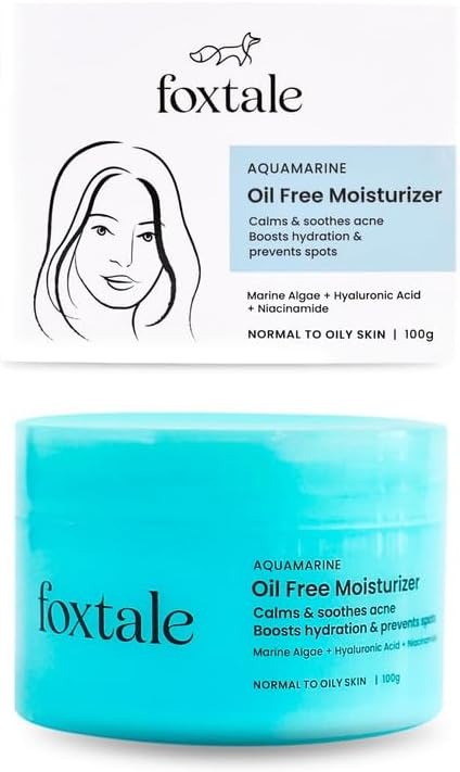 Foxtale Oil-Free Gel Moisturizer for Face with Hyaluronic Acid, Niacinamide, Betaine & Marine Algae – Lightweight Hydration for Oily & Acne-Prone Skin – 100g