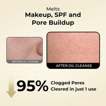 Oil face cleansing results panel showing pores cleared after oil cleanse