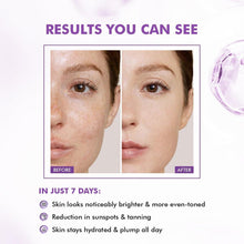 Before-and-after results graphic for Berry Bright sunscreen, brighter even-toned skin