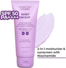 Purple sunscreen tube labeled SPF 50 PA++++, non-greasy, water-resistant face sunscreen
