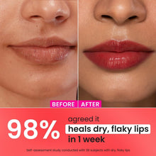 Close-up lips with soft red tint in before-and-after comparison.