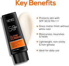 RENEE Glowscreen SPF 50 Sunscreen Cream 50ml | PA++++ UVA & UVB Protection | Hyaluronic Acid & Vitamin C | Matte, Non-Greasy & No White Cast