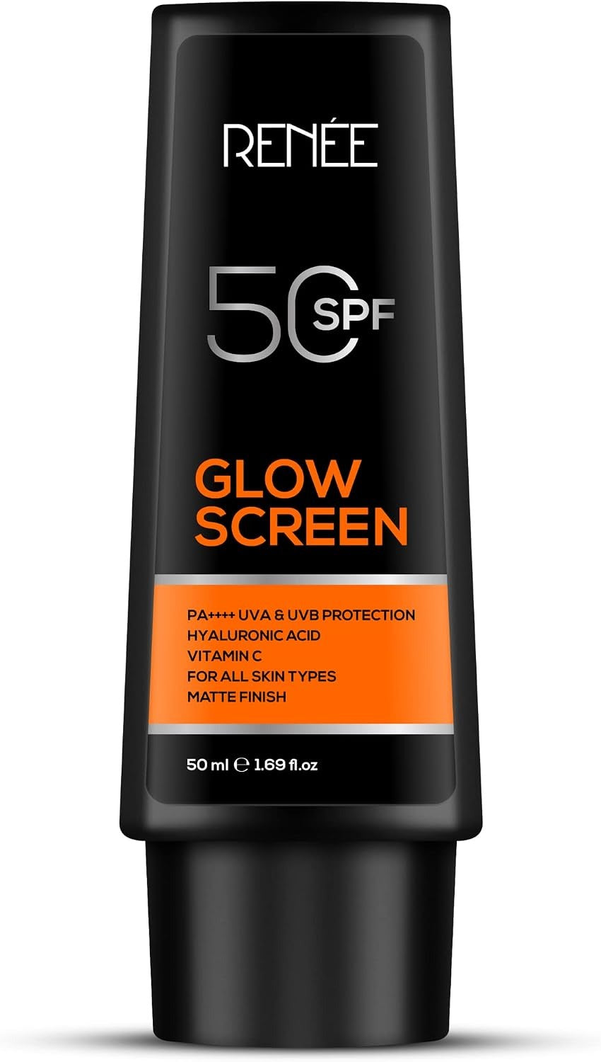 RENEE Glowscreen SPF 50 Sunscreen Cream 50ml | PA++++ UVA & UVB Protection | Hyaluronic Acid & Vitamin C | Matte, Non-Greasy & No White Cast