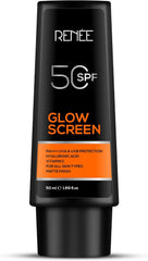 RENEE Glowscreen SPF 50 Sunscreen Cream 50ml | PA++++ UVA & UVB Protection | Hyaluronic Acid & Vitamin C | Matte, Non-Greasy & No White Cast