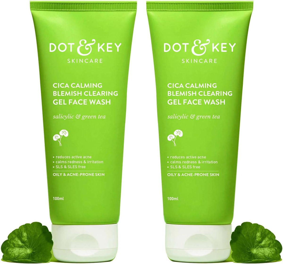 Dot & Key Cica 2% Salicylic Acid Face Wash with Green Tea – 200ml Each | Pack of 2 | Sulphate-Free Face Cleanser for Oily & Acne-Prone Skin | Men & Women