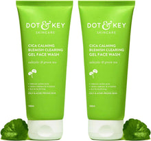 Pack of two green Dot & Key Cica calming face wash tubes with white caps
