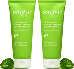 Dot & Key Cica 2% Salicylic Acid Face Wash with Green Tea – 200ml Each | Pack of 2 | Sulphate-Free Face Cleanser for Oily & Acne-Prone Skin | Men & Women