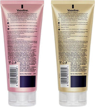 Vaseline Gluta-Hya serum-in-lotion back labels with barcode; pink Dewy Radiance & gold Flawless Glow